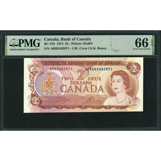 CANADA P.86b BC-47b $2 1974 Crowe, Bouey Gem UNC 66 EPQ