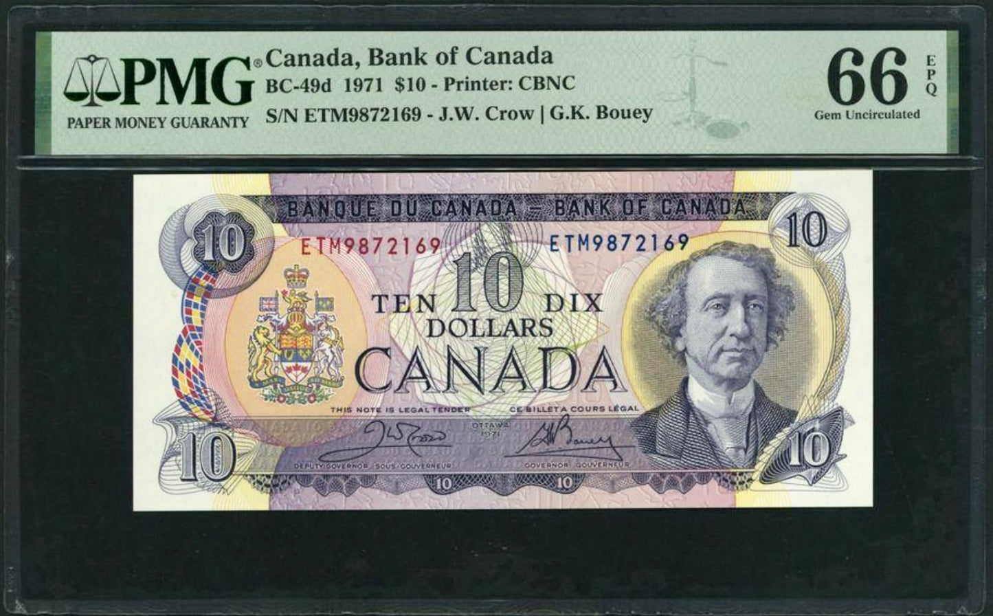 CANADA P.88d BC-49d $10 1971 Crow, Bouey Gem UNC 66 EPQ