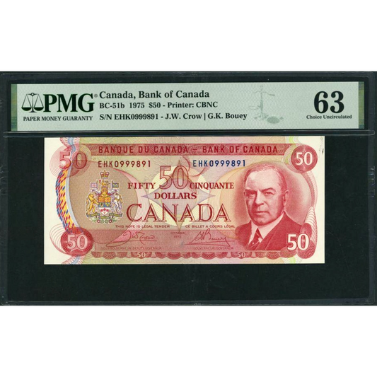 CANADA P.90b BC-51b $50 1975 Crowe, Bouey Choice UNC 63