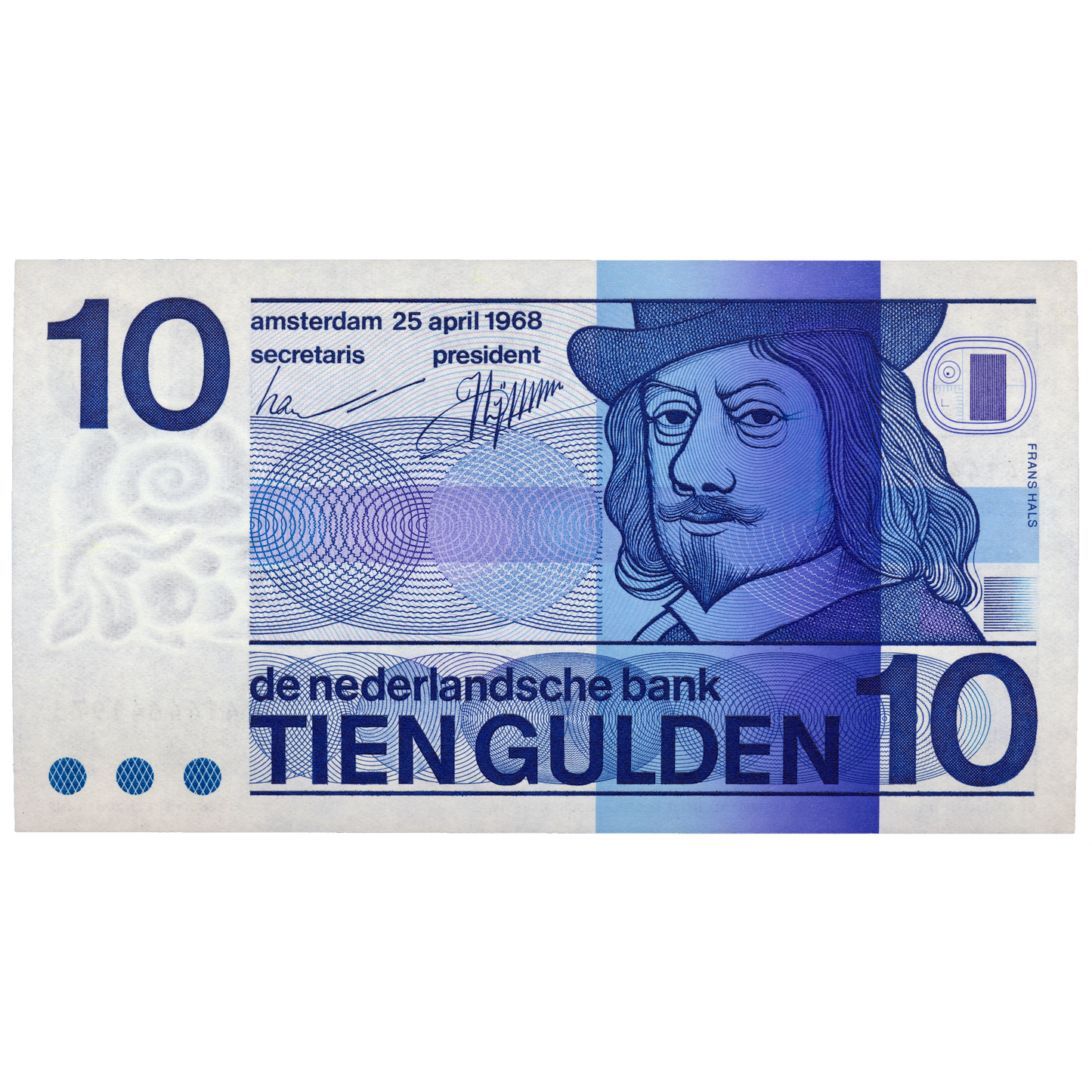 NETHERLANDS P.91b 1968 10 Guilden UNC