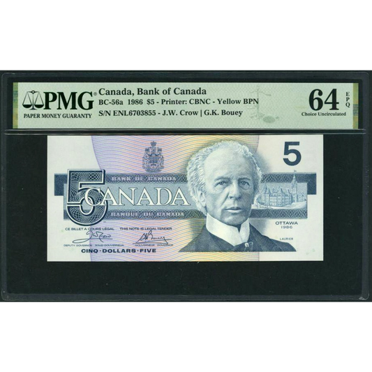 CANADA P.95a BC-56a $5 1986 Crow, Bouey Choice UNC 64 EPQ