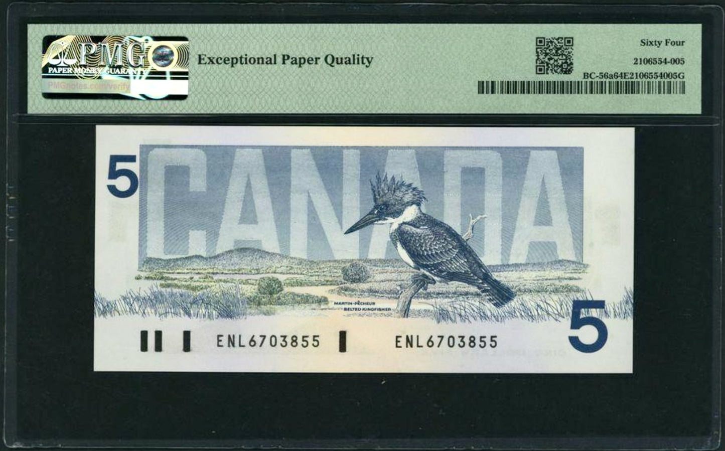 CANADA P.95a BC-56a $5 1986 Crow, Bouey Choice UNC 64 EPQ