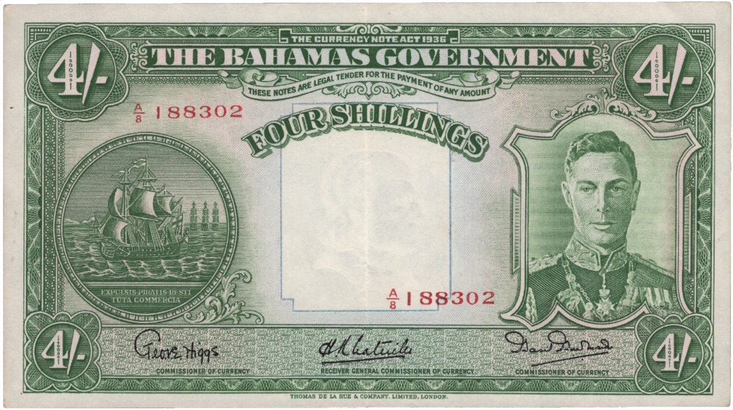 BAHAMAS P.9e 1947 4 Shillings NEF