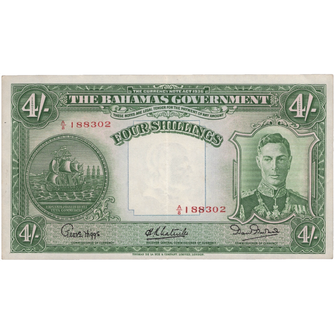 BAHAMAS P.9e 1947 4 Shillings NEF