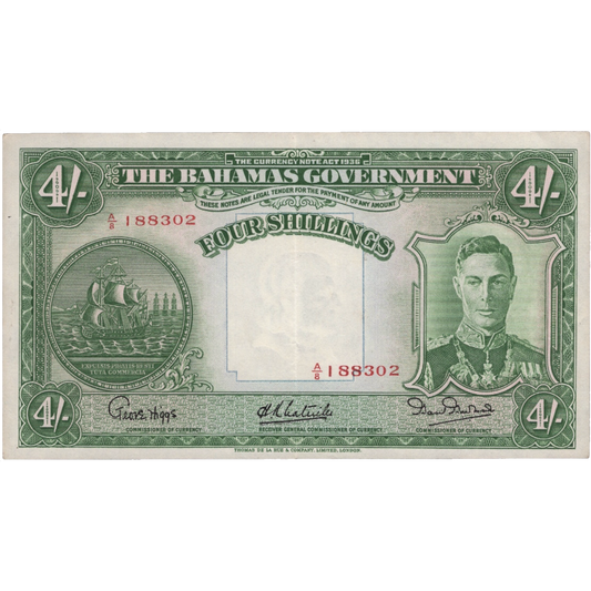 BAHAMAS P.9e 1947 4 Shillings NEF