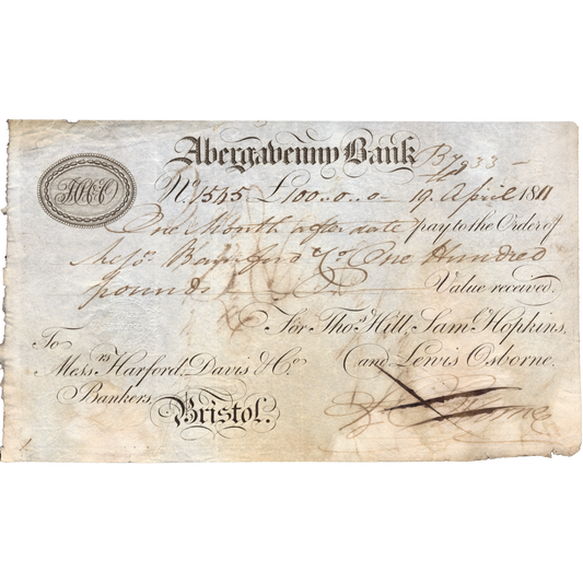 Abergavenny Bank 1811 £100 bankers draft or payment order Outing 7b