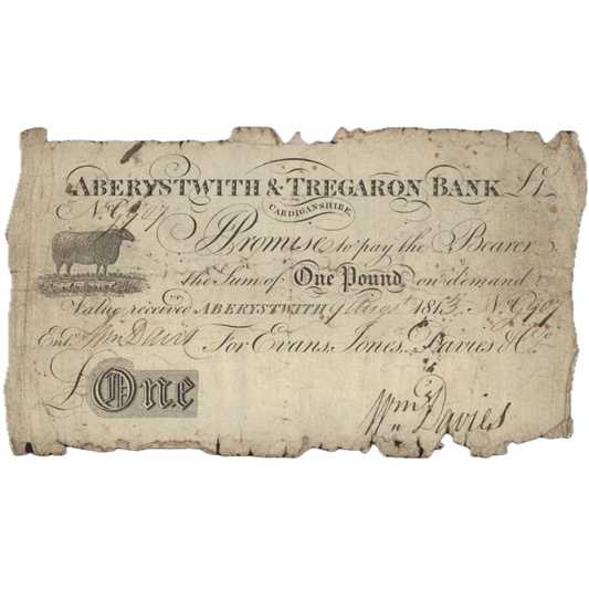 Aberystwyth & Tregaron Bank 1813 £1 banknote Outing 14b