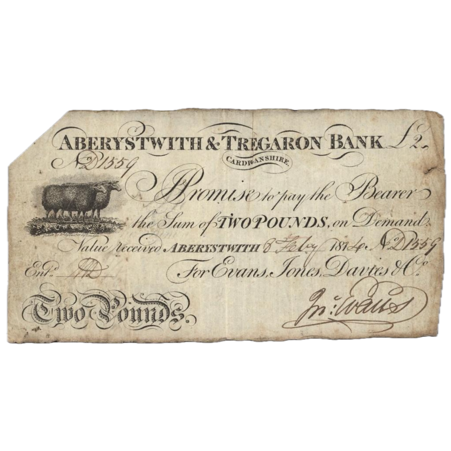 Aberystwyth & Tregaron Bank 1814 £2 banknote GF Outing 14c