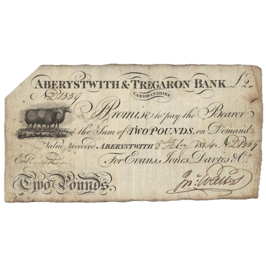 Aberystwyth & Tregaron Bank 1814 £2 banknote GF Outing 14c