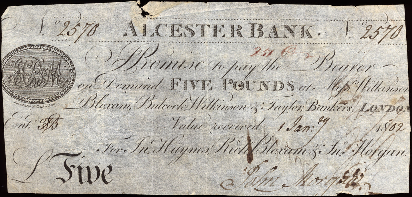 Alcester Bank 1806 £5 banknote Outing 28a