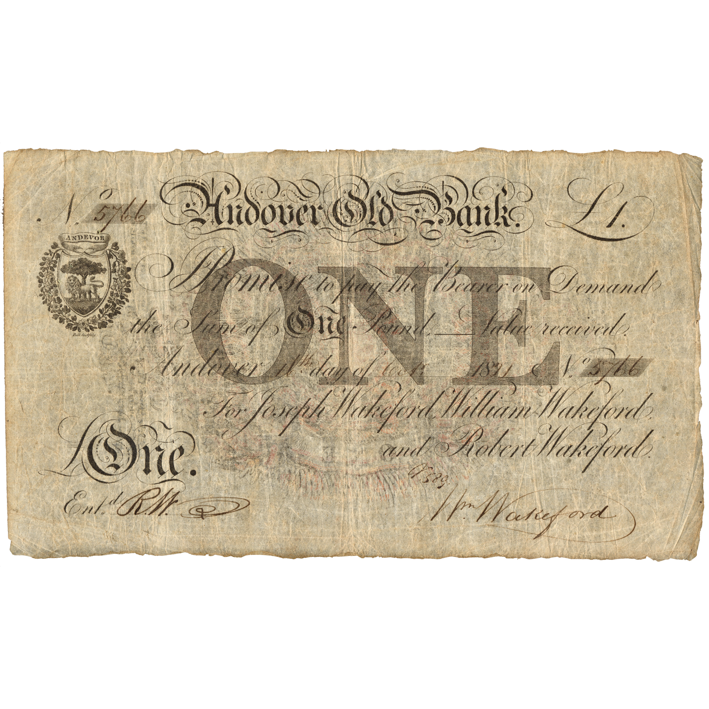 Andover Old Bank 1825 £1 banknote Outing 36f