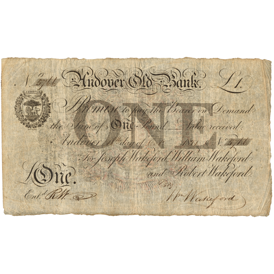Andover Old Bank 1825 £1 banknote Outing 36f