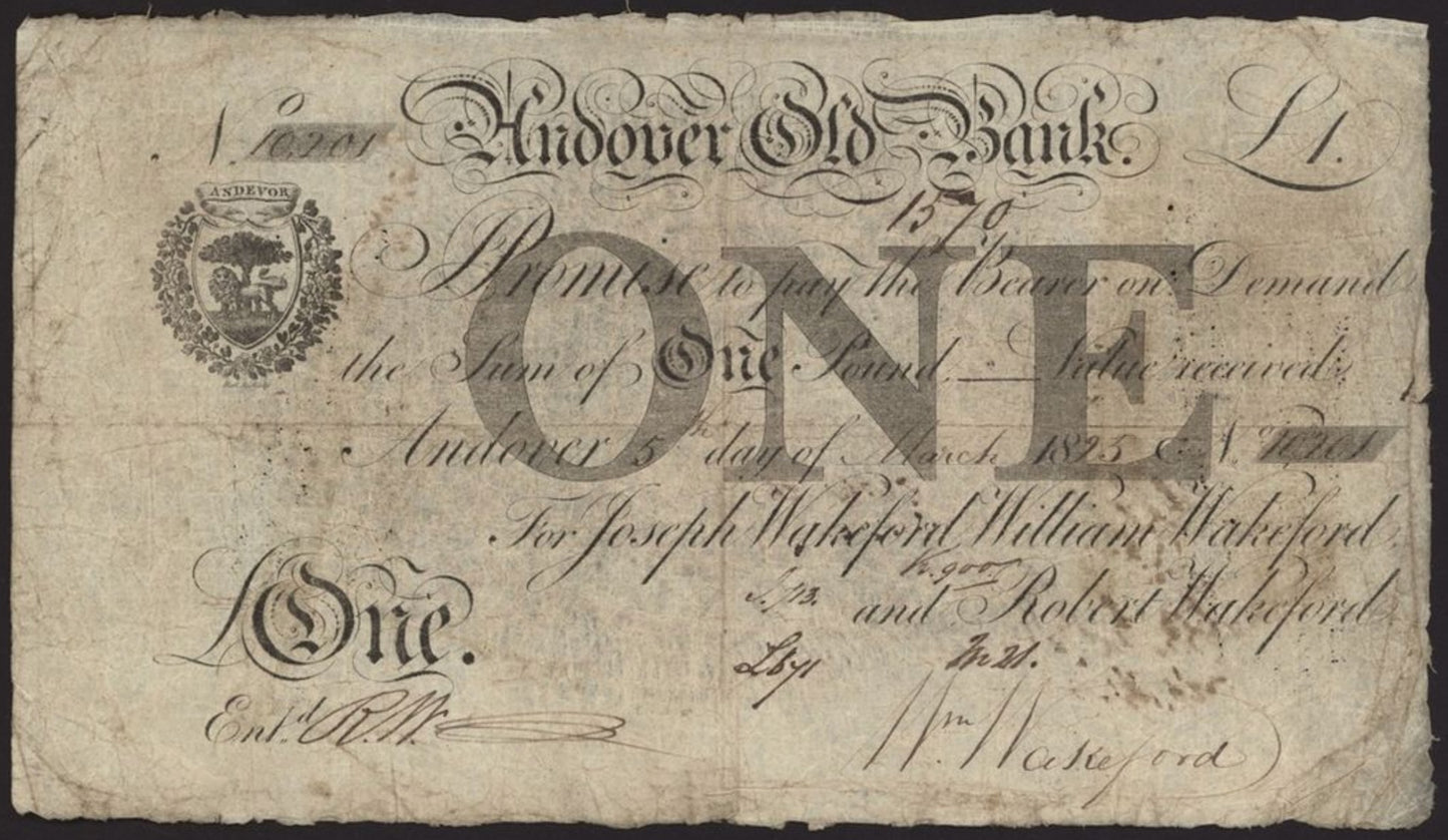 Andover Old Bank 1825 £1 banknote Outing 36f