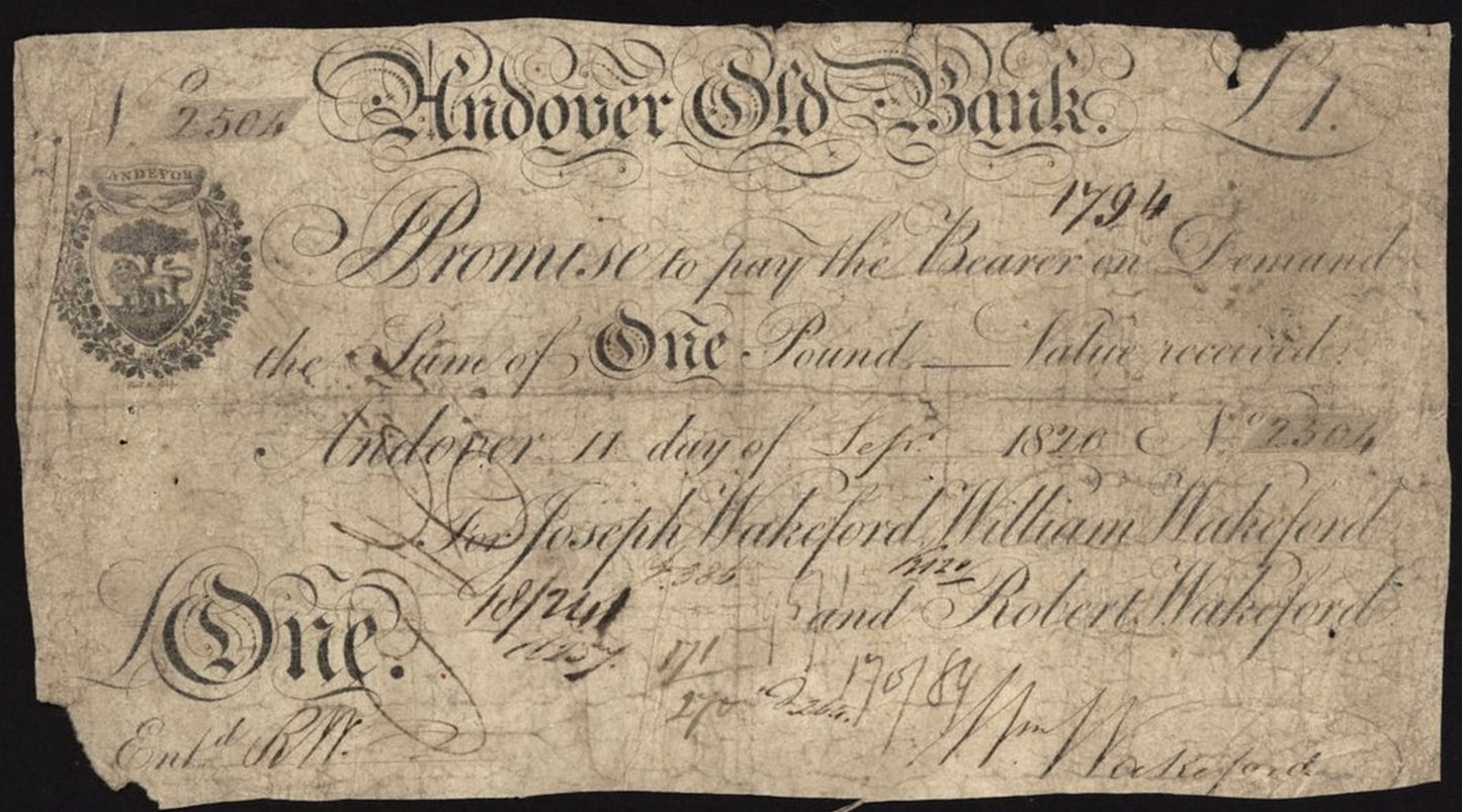 Andover Old Bank 1826 £1 banknote Outing 36f