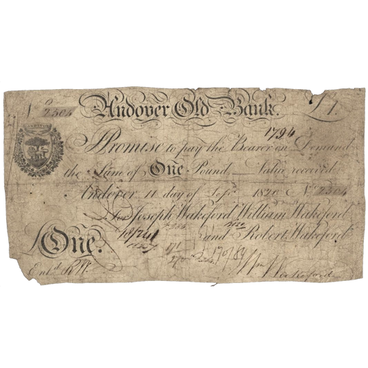 Andover Old Bank 1826 £1 banknote Outing 36f