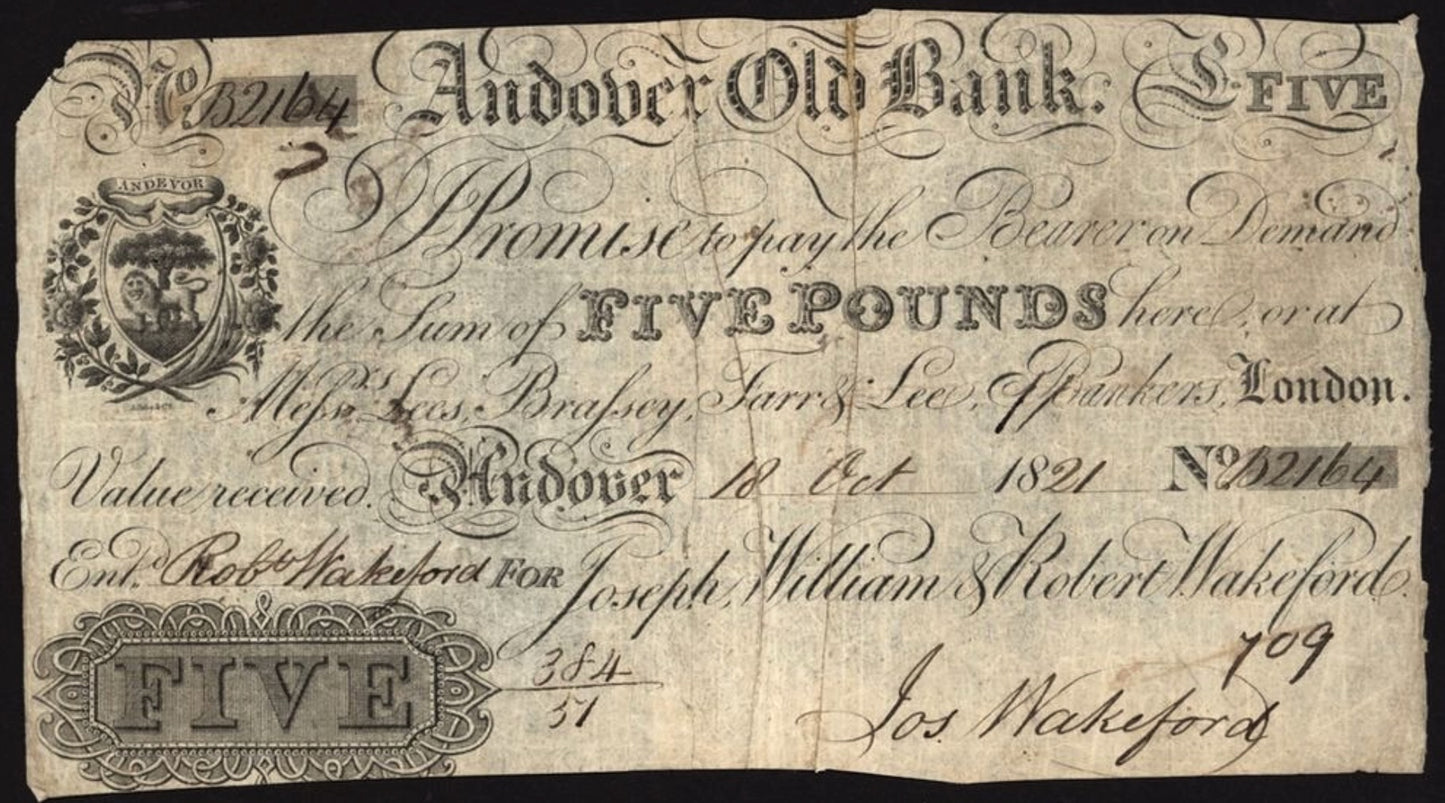 Andover Old Bank 1802 £5 banknote Outing 36g