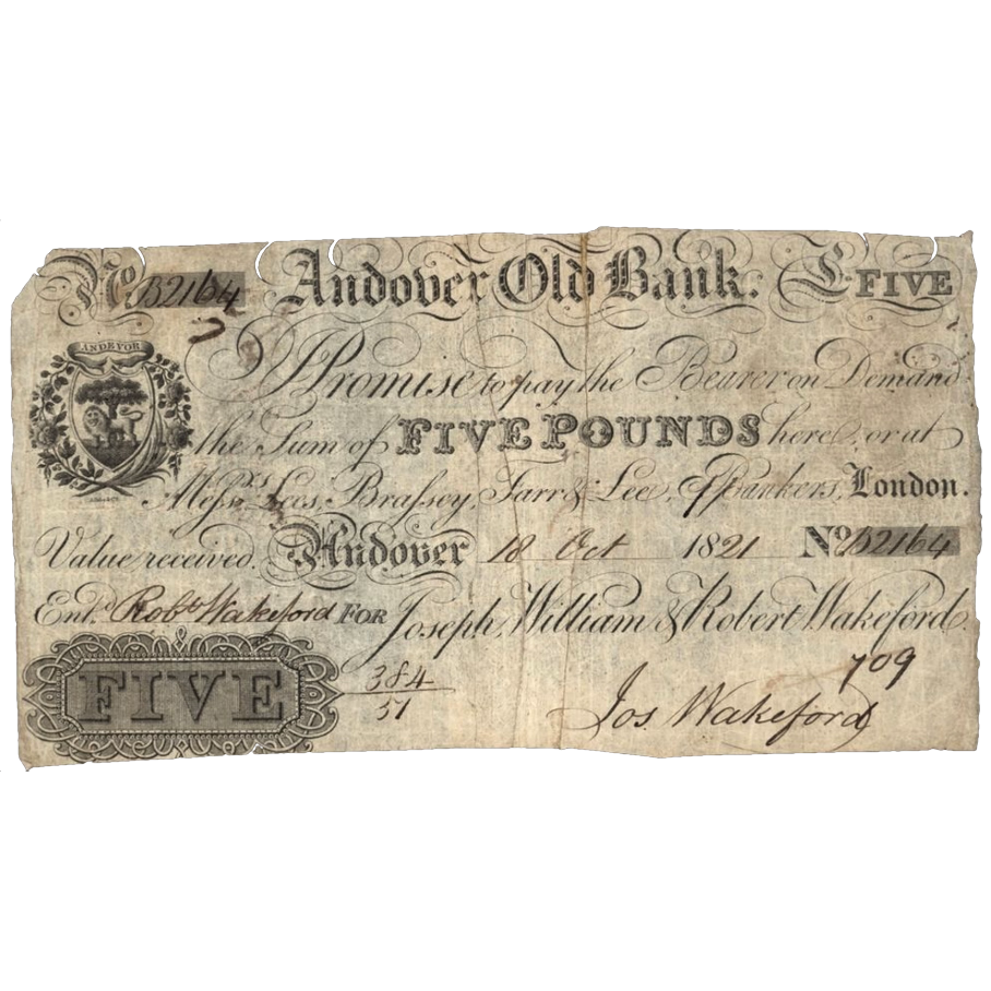 Andover Old Bank 1802 £5 banknote Outing 36g