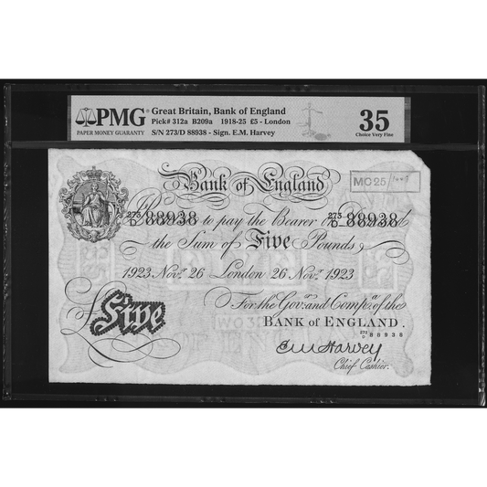 ENGLAND P.312a B209a 1923 Harvey £5 273D Choice VF35