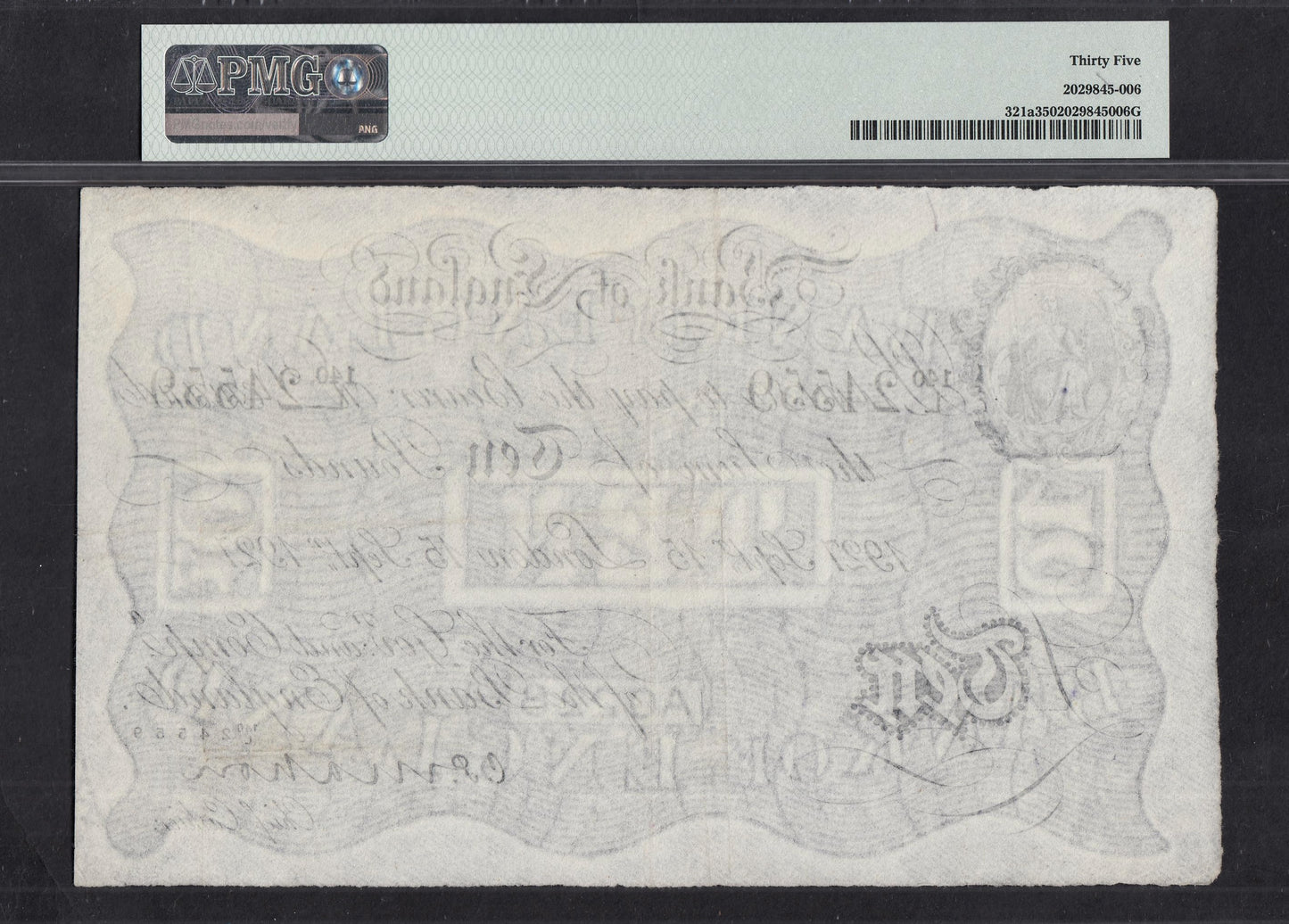 ENGLAND P.321a B216 1927 Mahon £10 140L Choice VF35