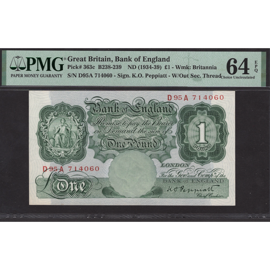ENGLAND P.363c B239 1934 - 1939 Peppiatt £1 CHOICE UNC 64 EPQ