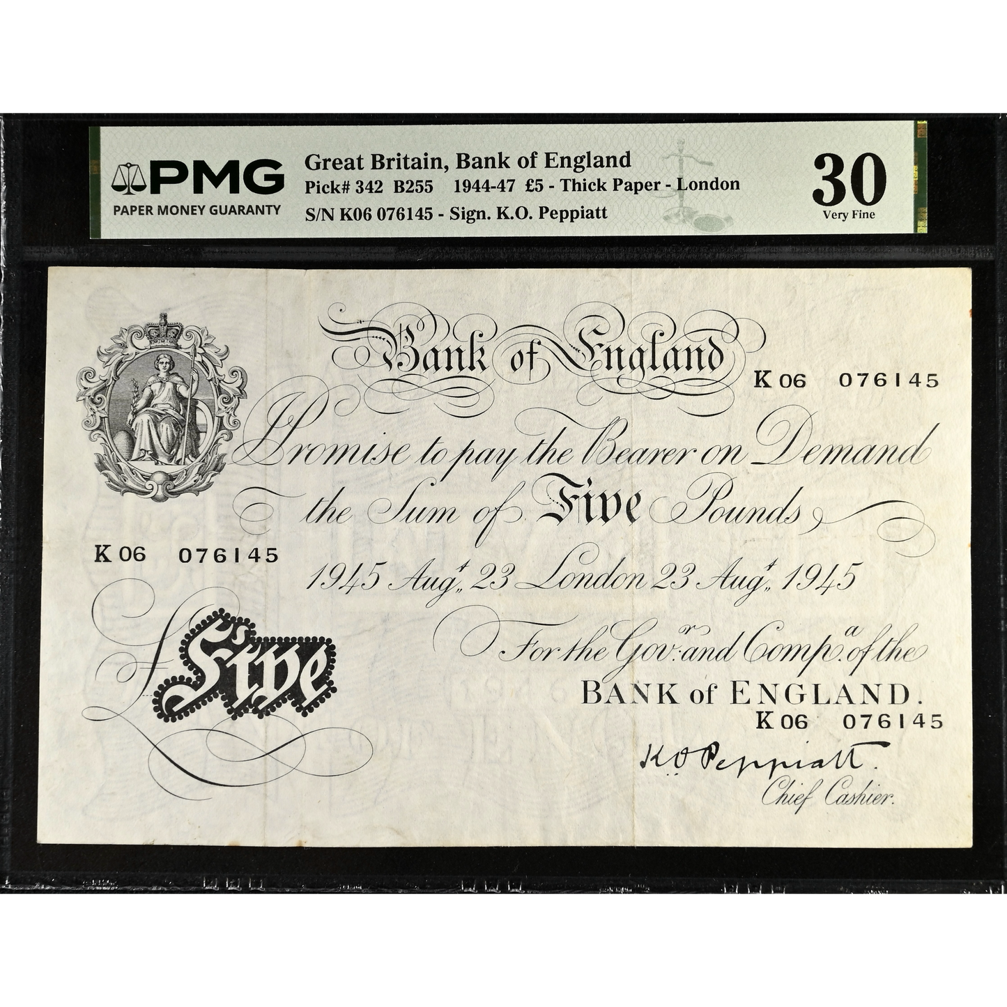 ENGLAND P.342 B255 1945 Peppiatt £5 K06 VF 30