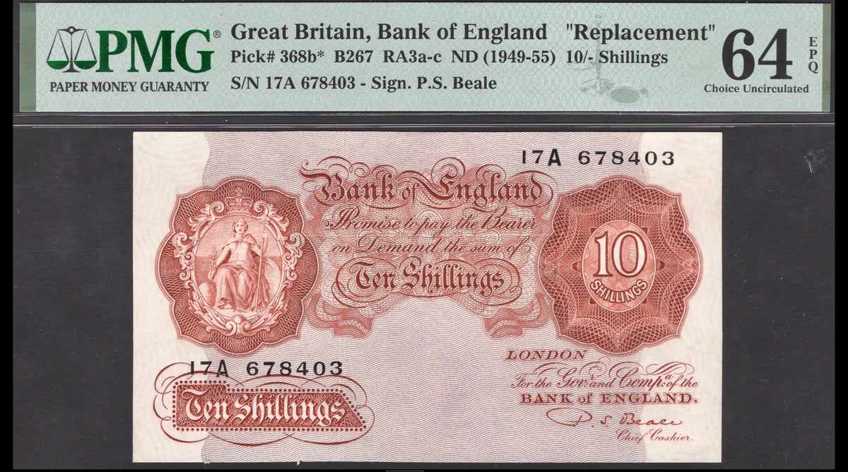ENGLAND P.368b B267 Beale Replacement 10s 17A 64EPQ Choice UNC