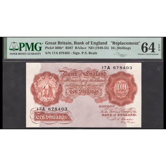 ENGLAND P.368b B267 Beale Replacement 10s 17A 64EPQ Choice UNC