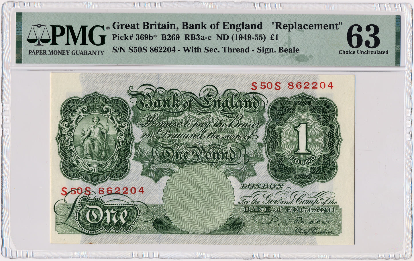 ENGLAND P.369b B269 1949-1955 Replacement Beale £1 S50S Choice UNC 63