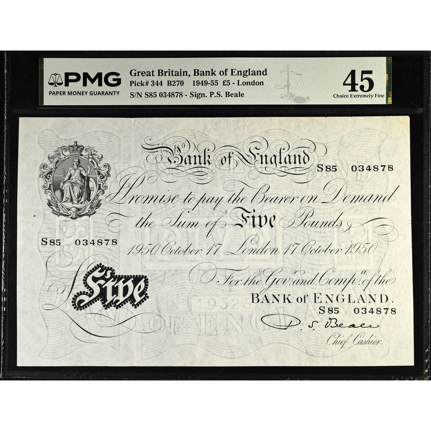 ENGLAND P.344 B270 1950 Beale £5 S85 Choice EF 45