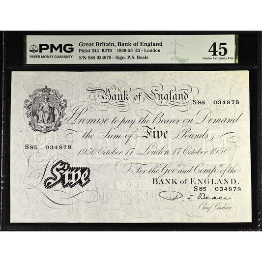 ENGLAND P.344 B270 1950 Beale £5 S85 Choice EF 45