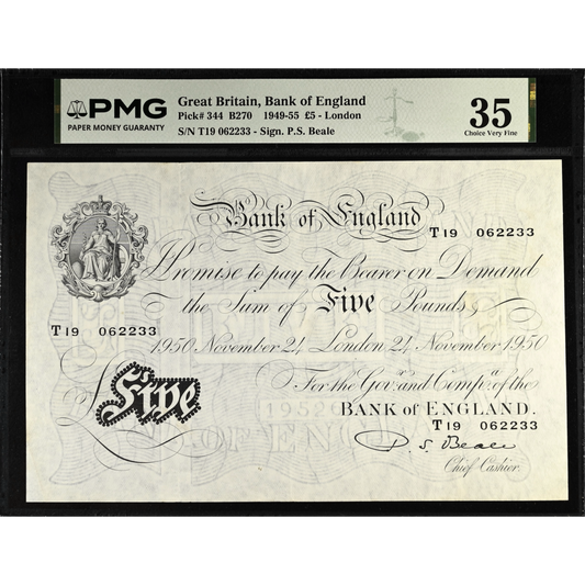ENGLAND P.344 B270 1950 Beale £5 T19 Choice VF 35