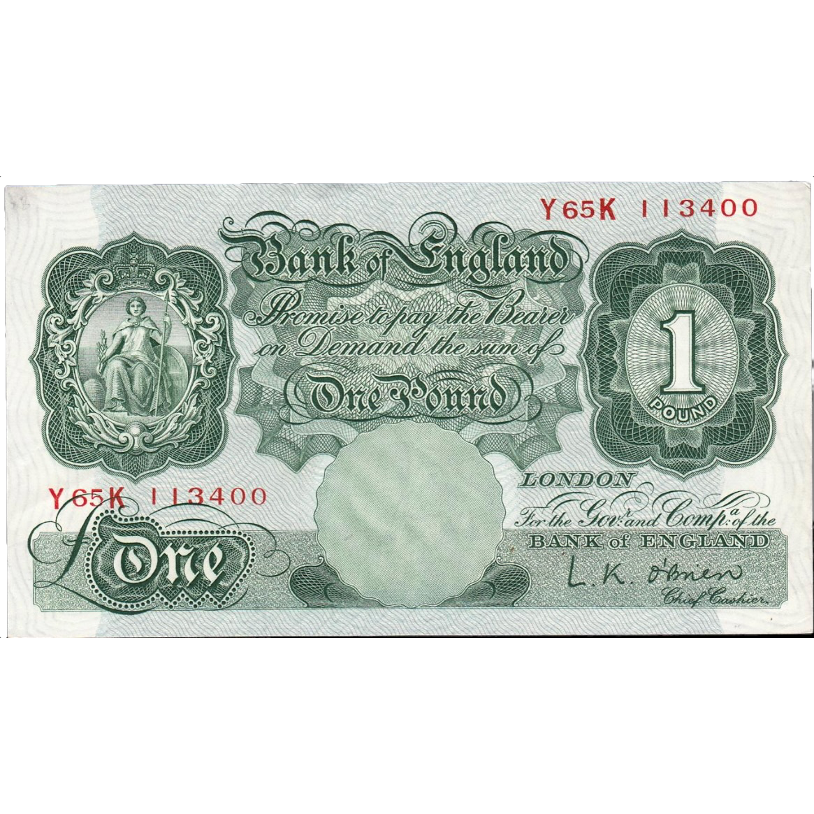 ENGLAND P.369c B273 1955 O'Brien £1 UNC