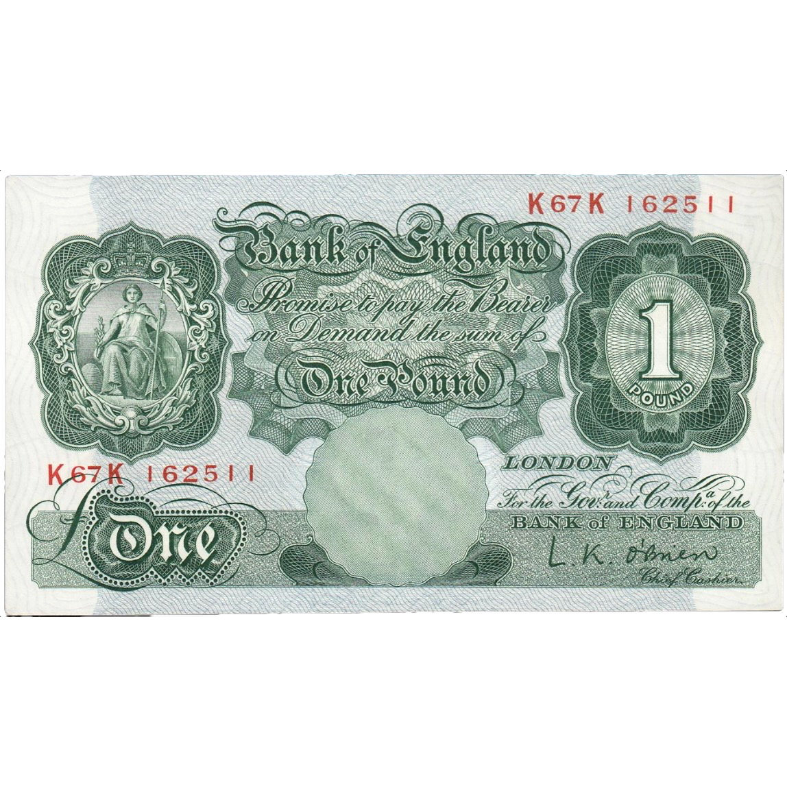 ENGLAND P.369c B273 1955 O'Brien £1 UNC