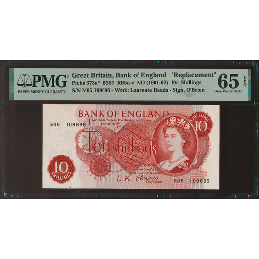 P.373a B287 1960-1961 Bank of England O'Brien 10s Replacement M05 GEM UNC 65 EPQ