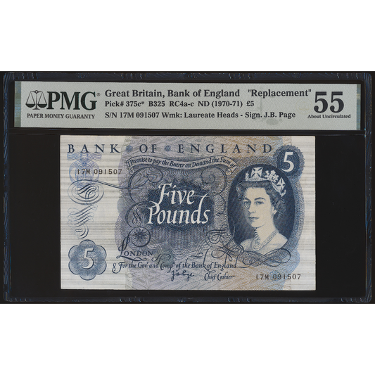 P.375c B325 1970-1971 Bank of England Replacement Page £5 17M AUNC 55