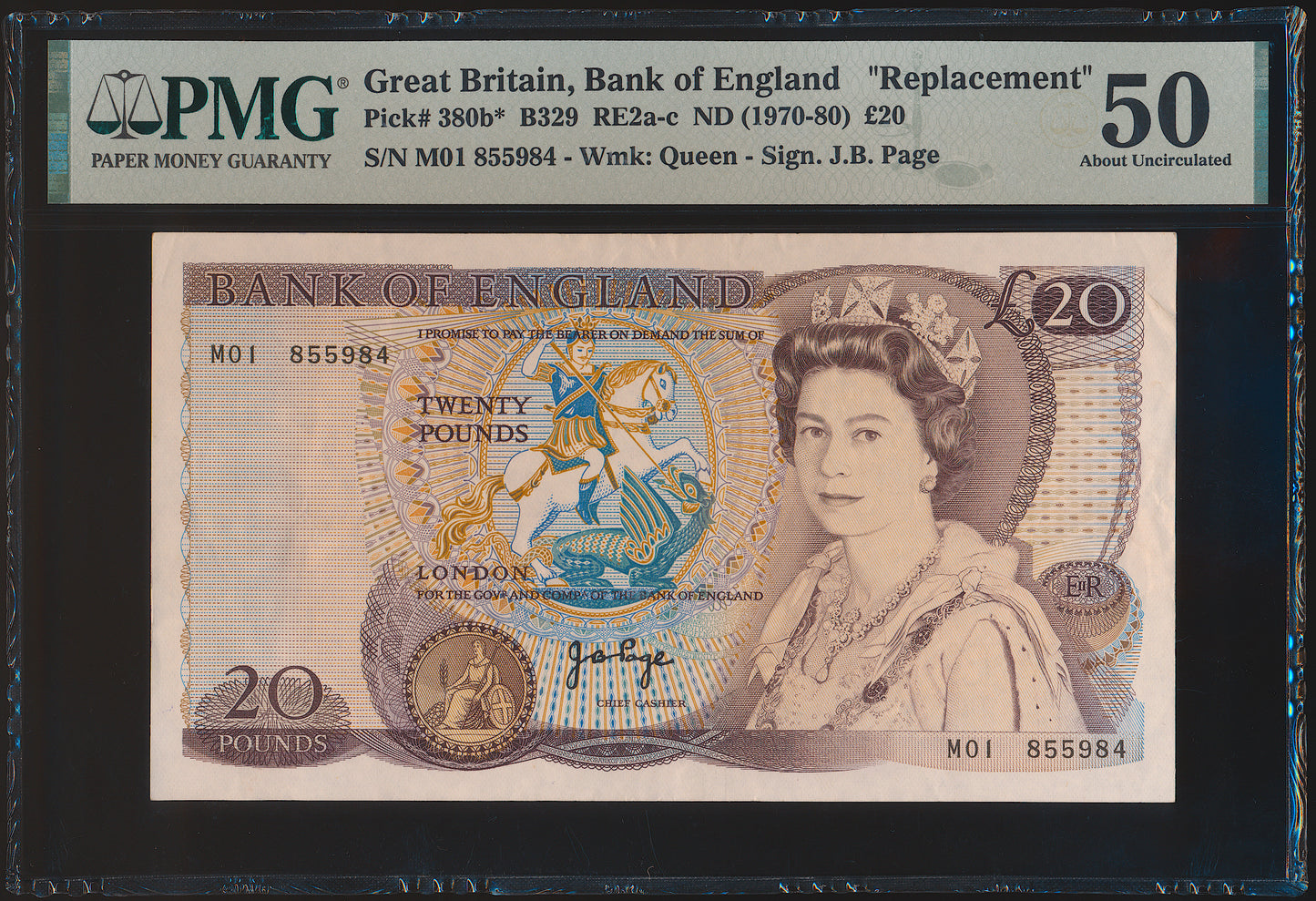 ENGLAND P.380b B329 (1970-1980) Page Replacement first run £20 M01 AUNC 50