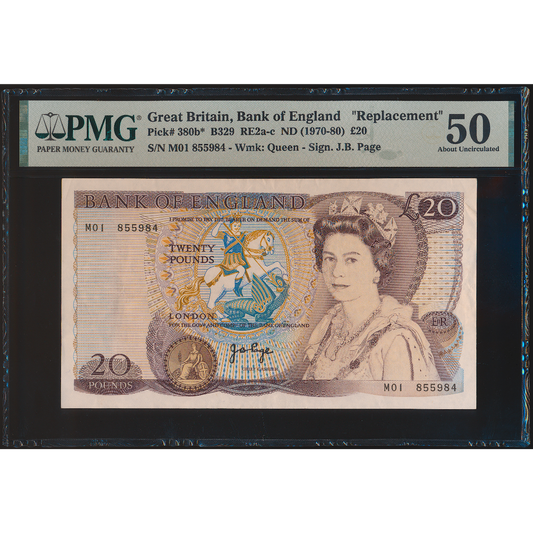 P.380b B329 (1970-1980) Bank of England Page Replacement first run £20 M01 AUNC 50