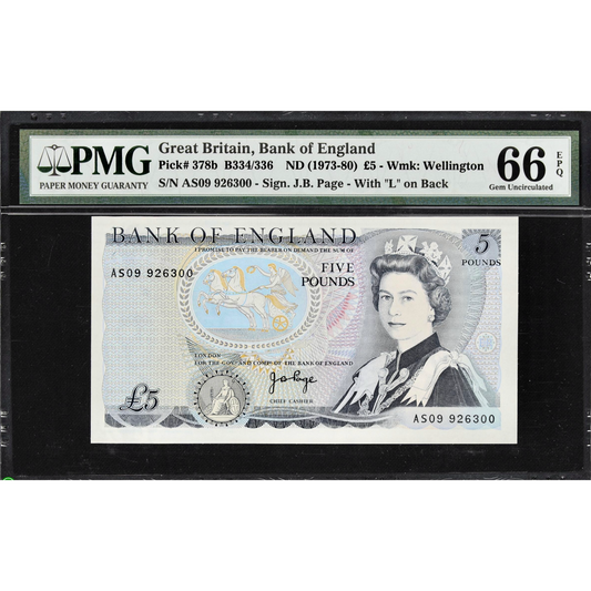 ENGLAND P.378b B336 1973-1980 Page £5 GEM UNC 66 EPQ