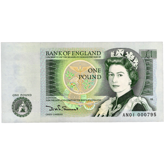 ENGLAND P.377b B341 1981-1984 Somerset First Run Low serial no £1 UNC AN01