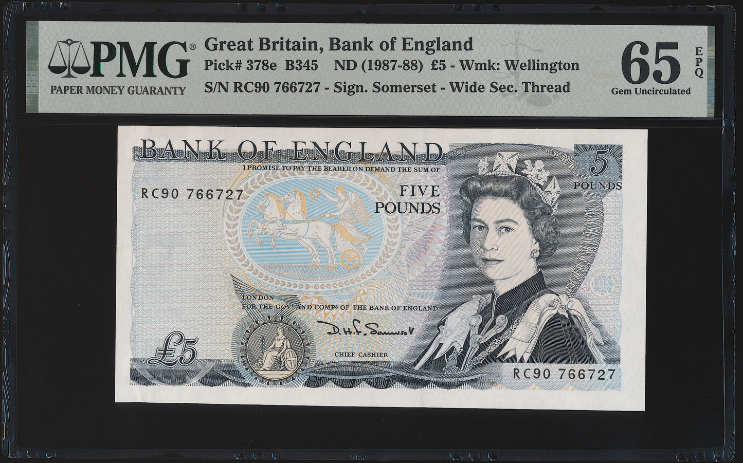 ENGLAND P.378e B345 1987-1988 Somerset Last run £5 RC90 GEM UNC 65 EPQ