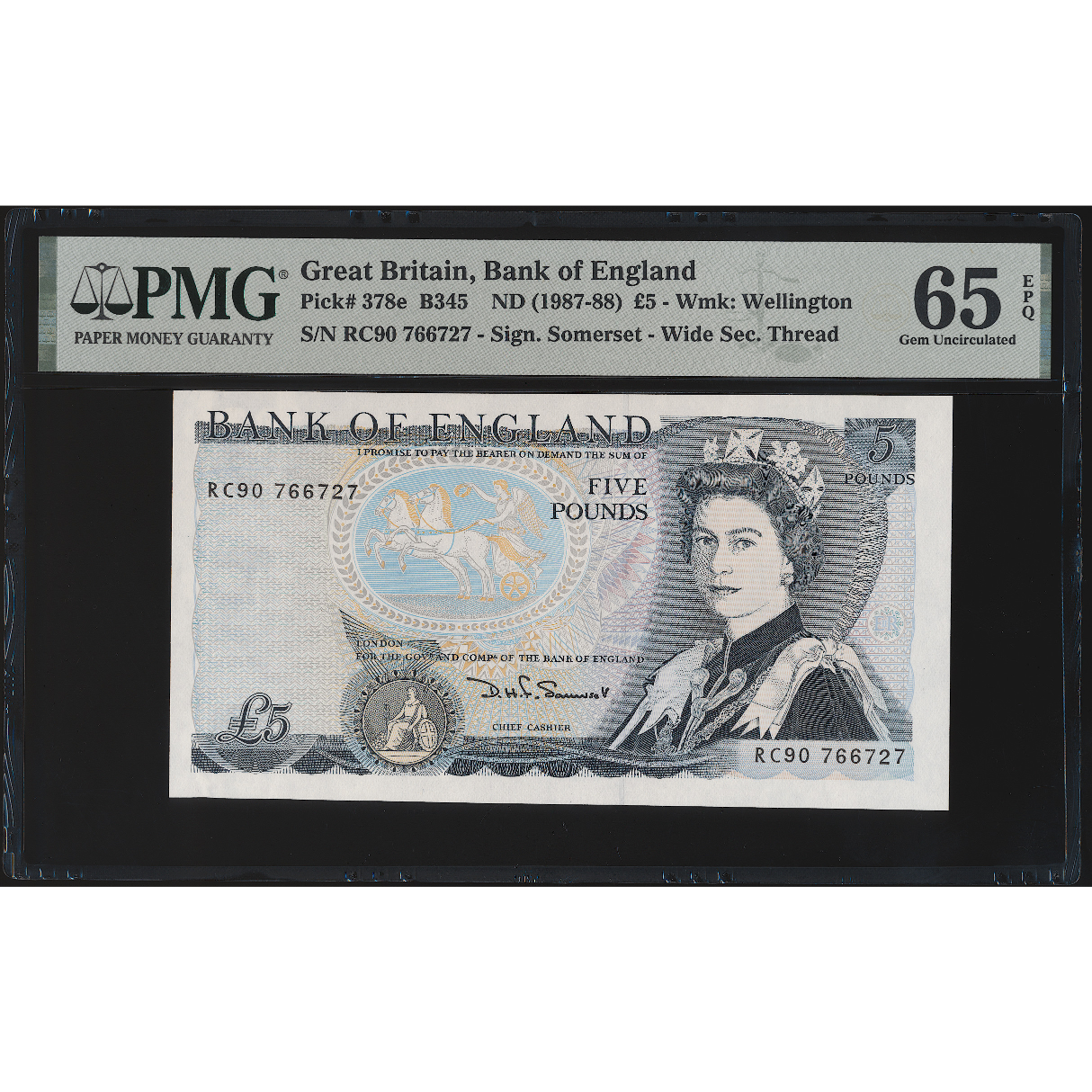 ENGLAND P.378e B345 1987-1988 Somerset Last run £5 RC90 GEM UNC 65 EPQ