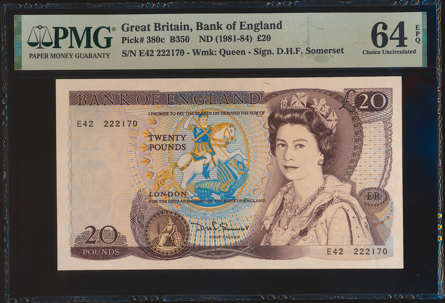 ENGLAND P.380c B350 1981-1984 Somerset £20 First series E42 CHOICE UNC 64 EPQ