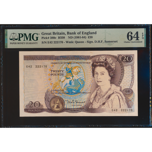 P.380c B350 1981-1984 Bank of England Somerset £20 First series E42 CHOICE UNC 64 EPQ