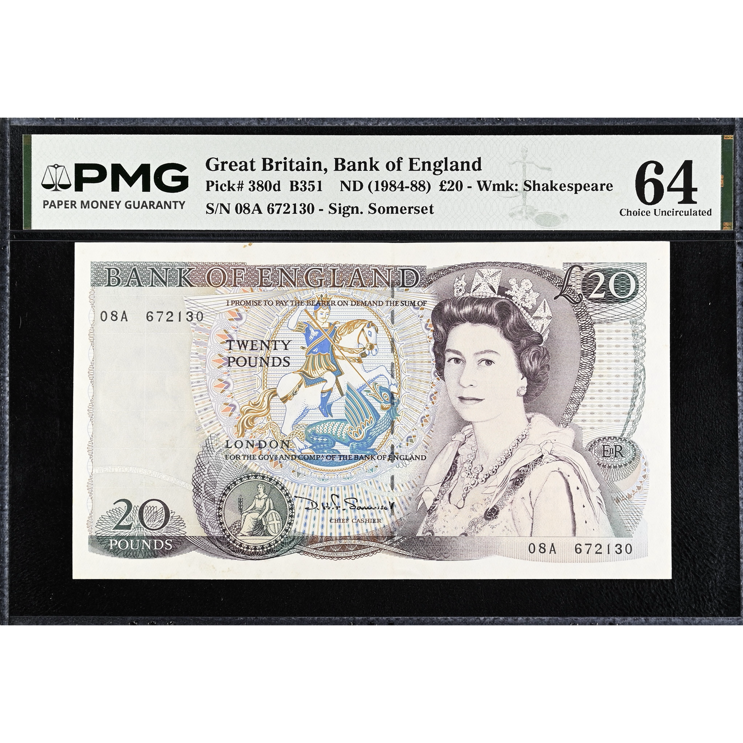 ENGLAND P.380d B351 1984-1988 Somerset £20 Choice UNC 64