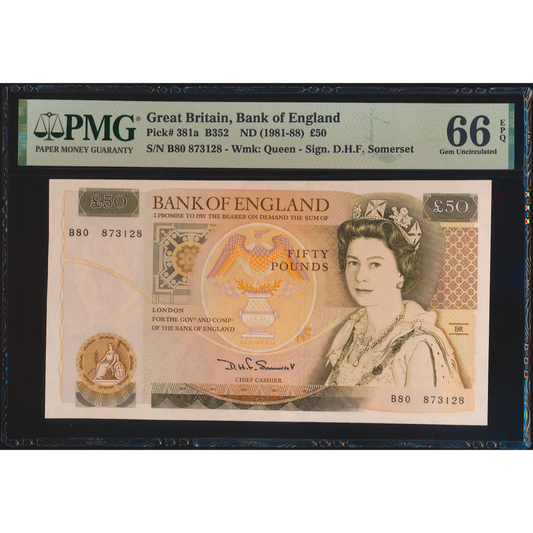 P.381a B352 1981-1988 Bank of England Somerset £50 B80 GEM UNC 66 EPQ
