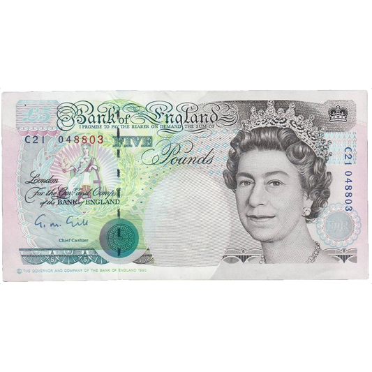 ENGLAND P.382a B357 1990-1991 Gill £5 UNC