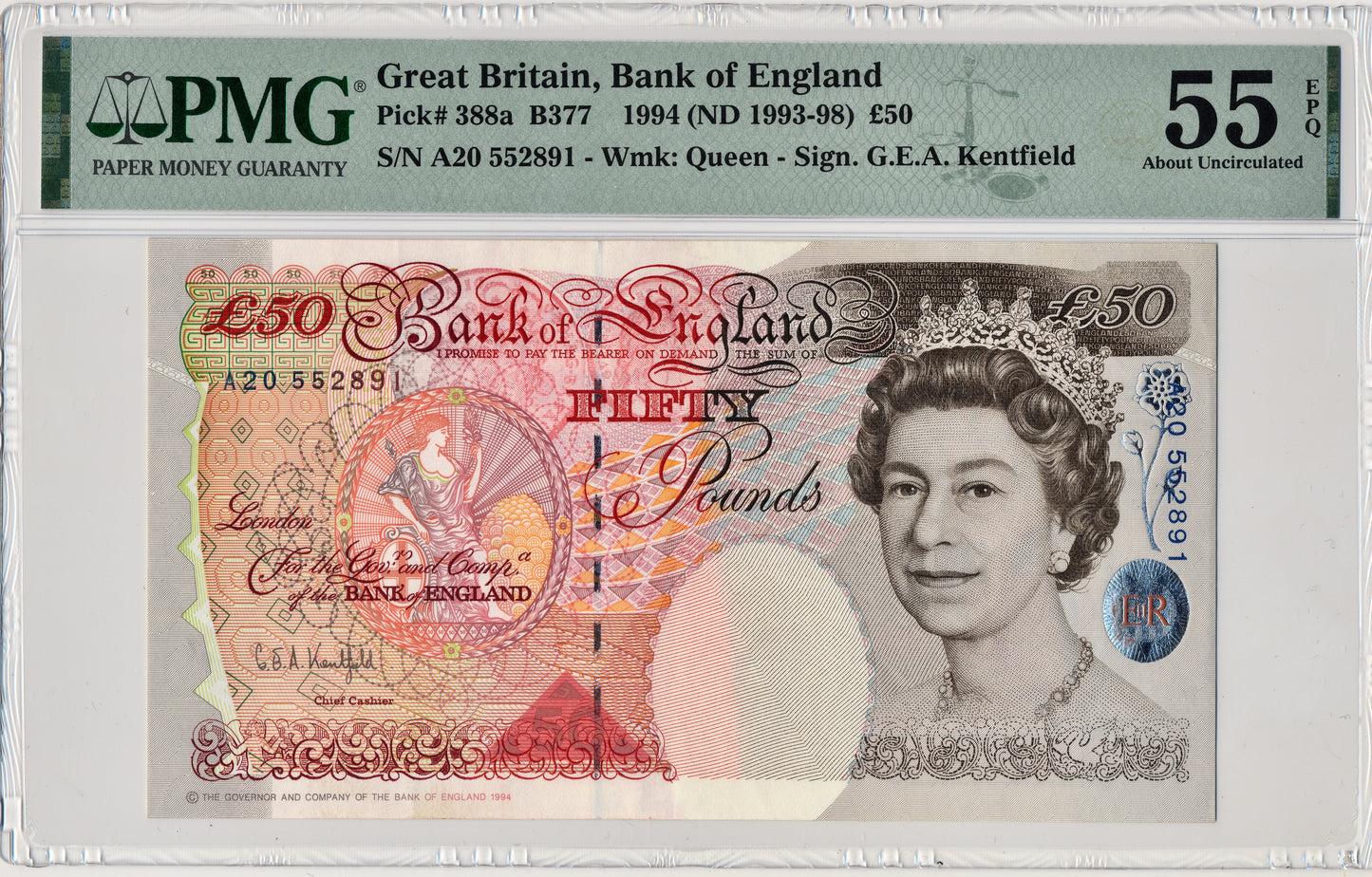 ENGLAND P.388a B377 1993-1998 First series A20 £50 AUNC 55 EPQ