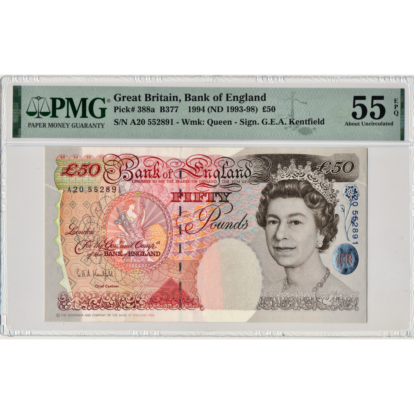 ENGLAND P.388a B377 1993-1998 First series A20 £50 AUNC 55 EPQ