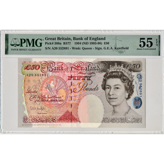 ENGLAND P.388a B377 1993-1998 First series A20 £50 AUNC 55 EPQ