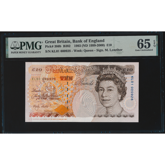 P.386b B382 1999-2000 Bank of England Lowther First run £10 KL01 low serial no GEM UNC 65 EPQ